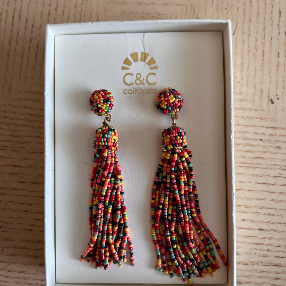 C & C  California Colorful Tassel Earrings Glass Beads.